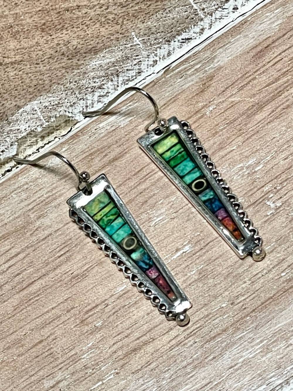 Silver Multicolor Inlay Drop Earrings - Women Jewelry